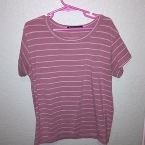 pink and white striped t-shirt
